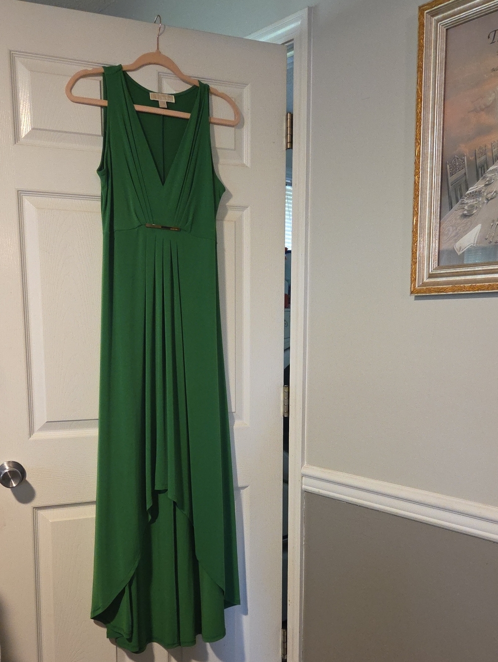 Michael Kors Emerald Green Sleeveless High-Low V-Neck Dress